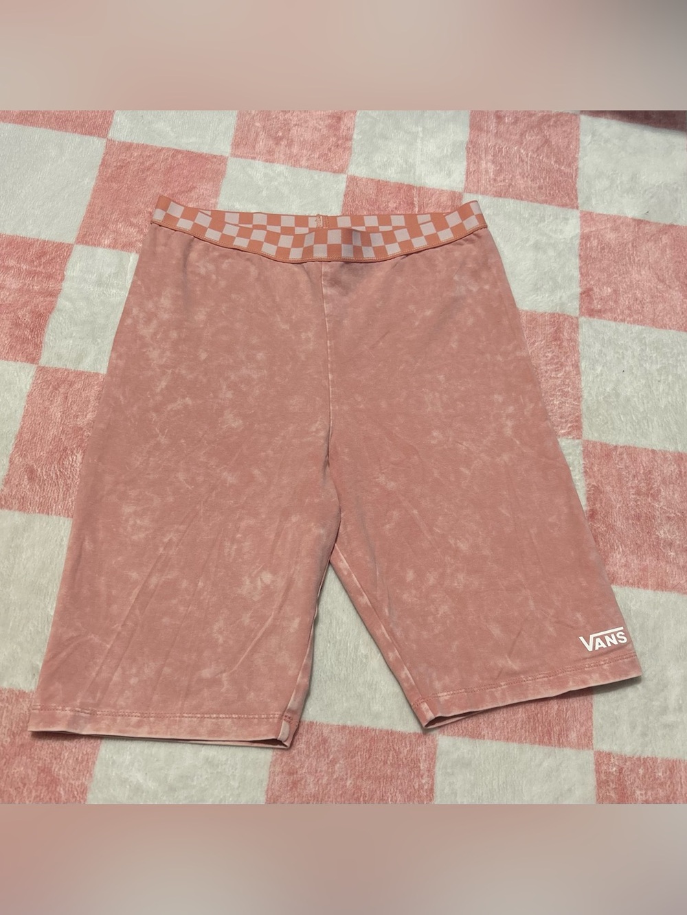 Vans Flying V Pink Mineral Wash Biker Shorts w/ Checkerboard Waistband Size L